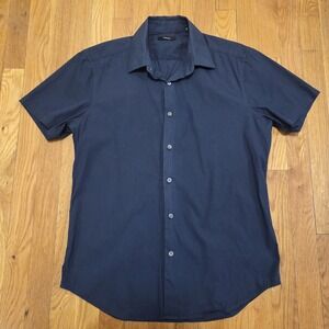 Theory Mens Everyday Short Sleeve Casual Button Up Shirt Dark Blue Medium